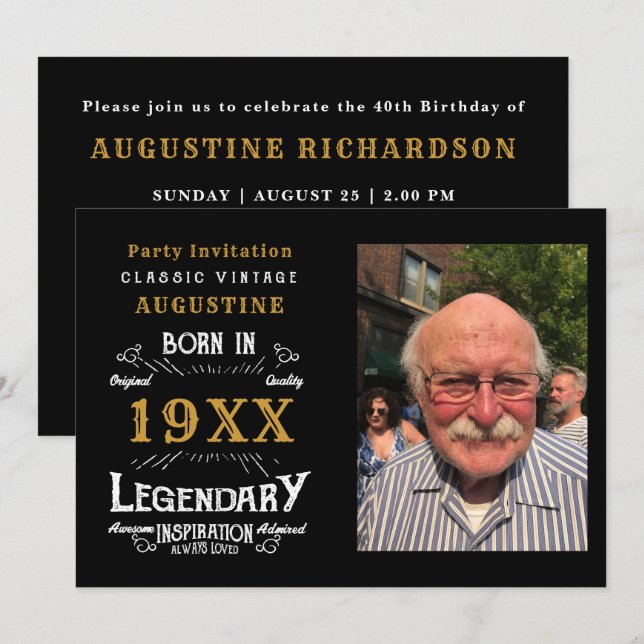 Personalised 40th Birthday Invitation (Front/Back)