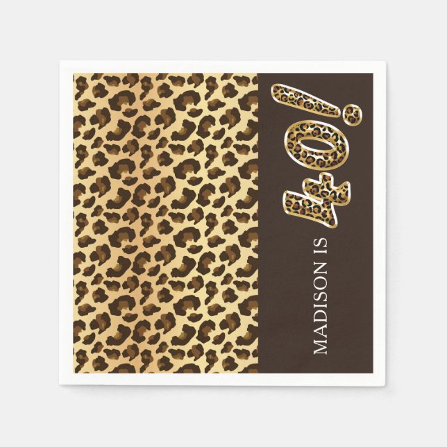 Personalised 40th Birthday Leopard Foil Balloon Napkin (Front)