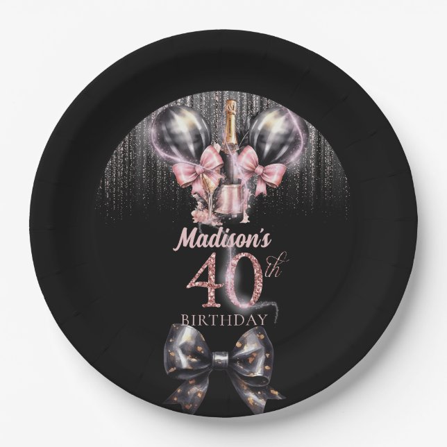 Personalised 40th Birthday Luxury champagne Paper Plate (Front)
