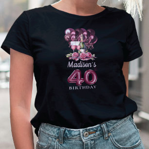 Personalised 40th Birthday Luxury Wine & Balloons T-Shirt