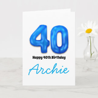 Personalised 40th Birthday Number Balloon Card