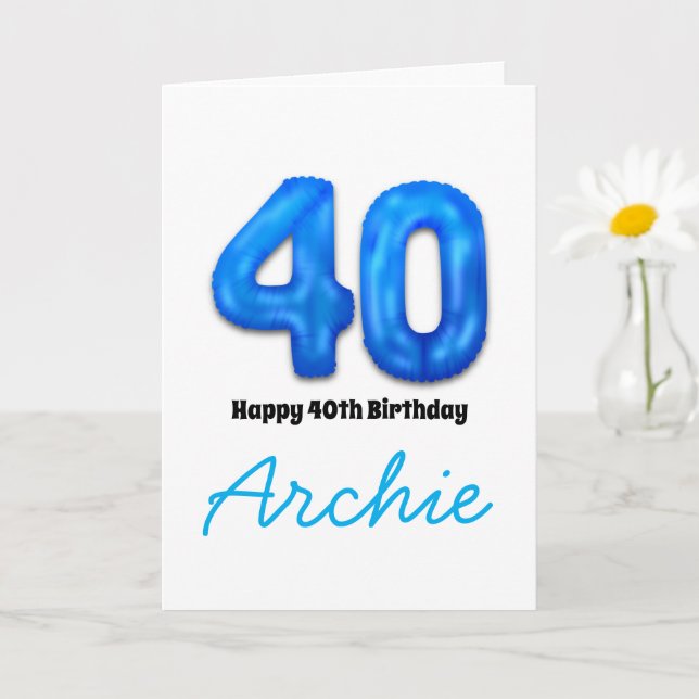Personalised 40th Birthday Number Balloon Card (Small Plant)