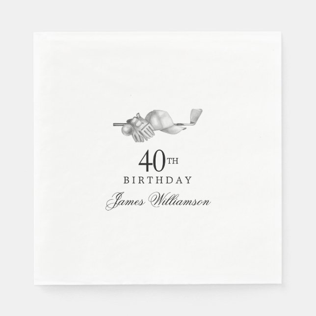 Personalised 40th Birthday Party Golf Theme Napkin (Front)