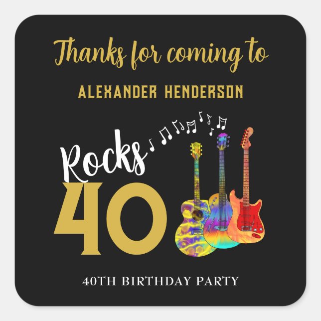 Personalised 40th Birthday Party Thank You Square Sticker (Front)