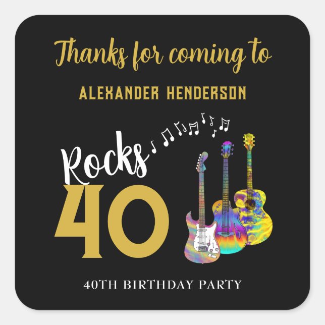 Personalised 40th Birthday Party Thank You Square Sticker (Front)
