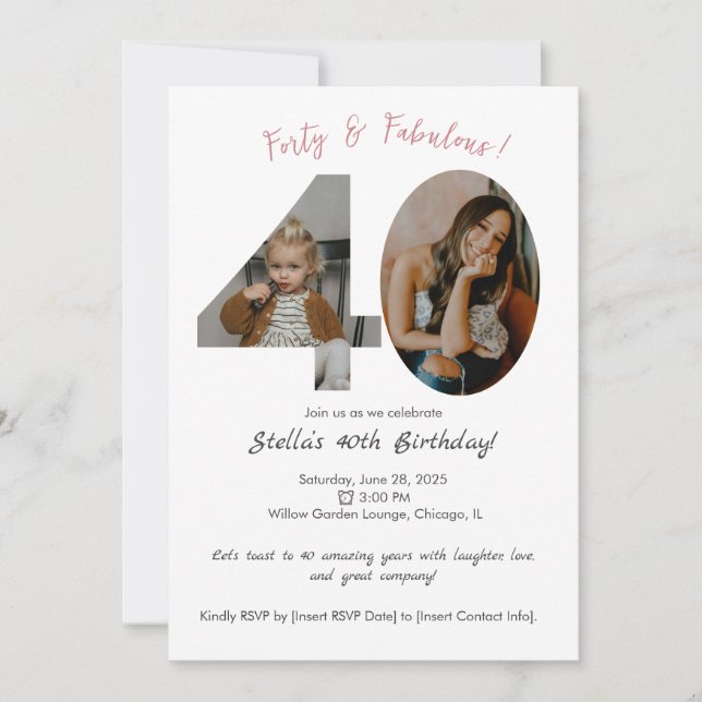 Personalised 40th Birthday Photo Invitation (Front)
