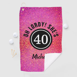 Personalised 40th Birthday Pink Glitter Chic Golf Towel