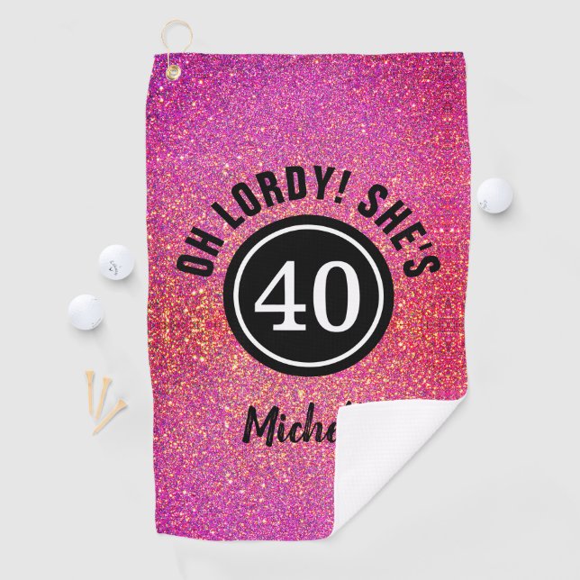 Personalised 40th Birthday Pink Glitter Chic  Golf Towel (InSitu)