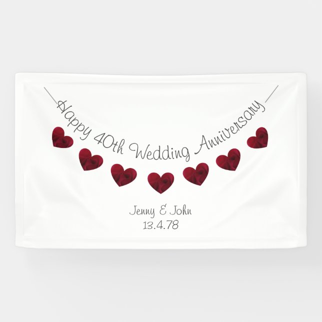 Personalised 40th Ruby Wedding Anniversary banner (Horizontal)