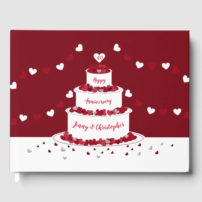 Personalised 40th Ruby Wedding Anniversary cake Guest Book (Front)