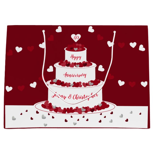 Personalised 40th Ruby Wedding Anniversary cake Large Gift Bag (Front)