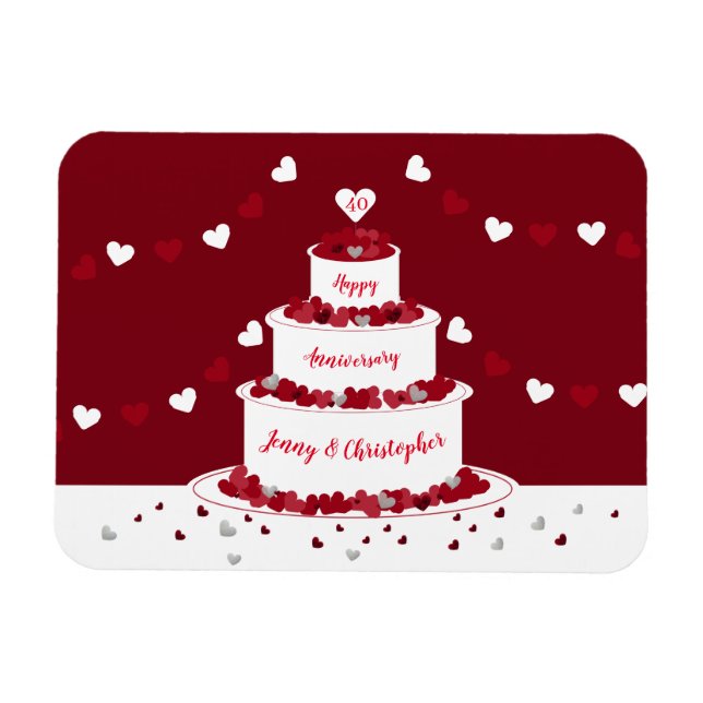 Personalised 40th Ruby Wedding Anniversary cake Magnet (Horizontal)