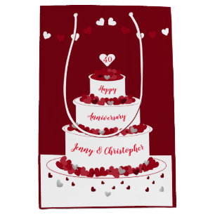 Personalised 40th Ruby Wedding Anniversary cake Medium Gift Bag