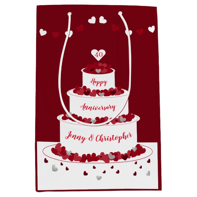 Personalised 40th Ruby Wedding Anniversary cake Medium Gift Bag (Front)
