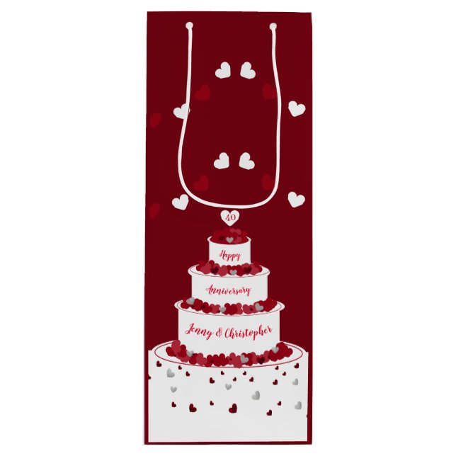 Personalised 40th Ruby Wedding Anniversary cake Wine Gift Bag (Front)