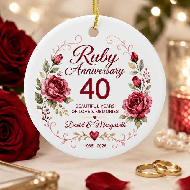 Personalised 40th Ruby Wedding Anniversary Ceramic Tree Decoration (Creator Uploaded)