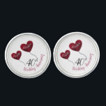 personalised 40th ruby wedding anniversary cufflinks<br><div class="desc">Personalised 40th ruby wedding anniversary cufflinks with a rose red heart balloon design.
Names & anniversary can be changed by pressing customise.
A perfect gift for a wife to give her husband after forty years of marriage.
Matching cards are also available in this modern and contemporary design.</div>
