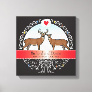 Personalised 40th Wedding Anniversary, Buck & Doe Canvas Print