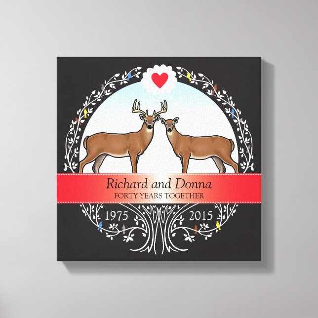 Personalised 40th Wedding Anniversary, Buck & Doe Canvas Print (Front)