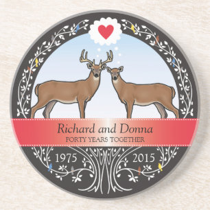 Personalised 40th Wedding Anniversary, Buck & Doe Coaster