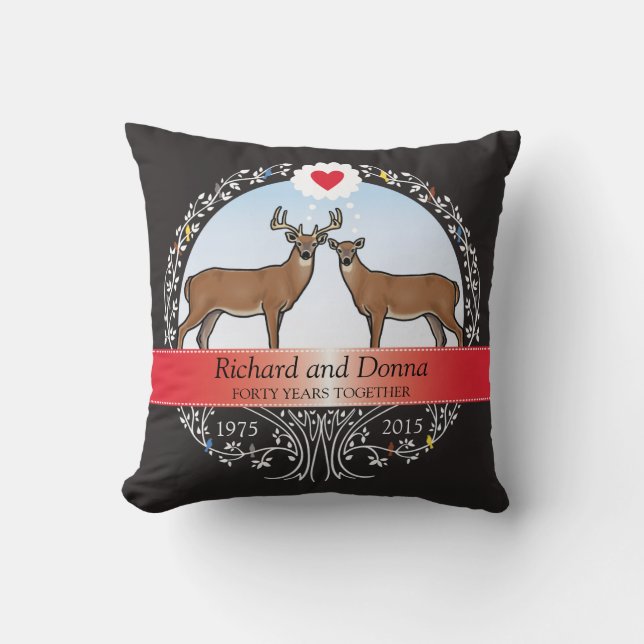 Personalised 40th Wedding Anniversary, Buck & Doe Cushion (Front)
