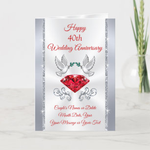 Personalised 40th Wedding Anniversary Cards 3 Size