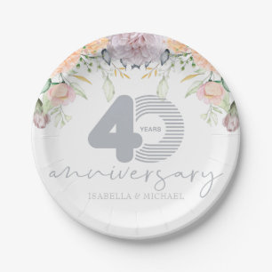 Personalised 40th Wedding Anniversary Floral Paper Plate