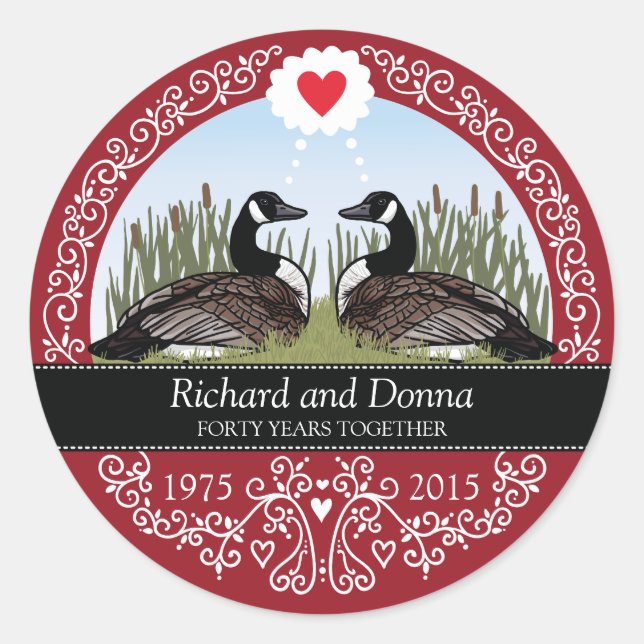 Personalised 40th Wedding Anniversary, Geese Classic Round Sticker (Front)