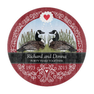 Personalised 40th Wedding Anniversary, Geese Cutting Board