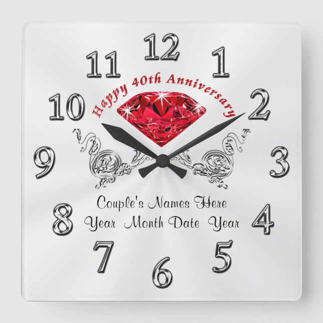 Personalised 40th Wedding Anniversary Gifts, Clock (Front)