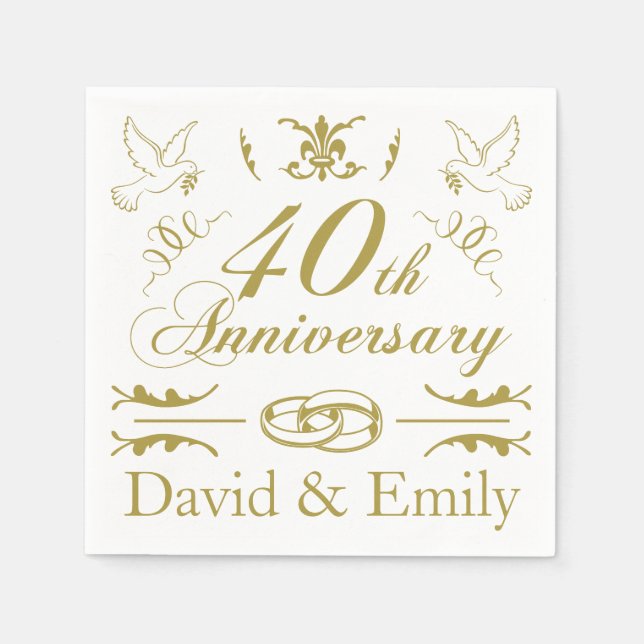 Personalised 40th Wedding Anniversary Napkin (Front)