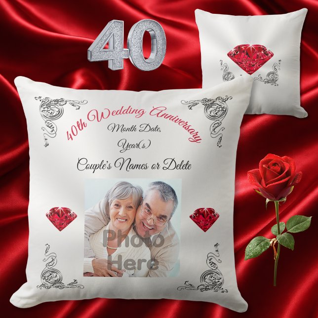 Personalised 40th Wedding Anniversary Present Cushion (Personalized 40th wedding anniversary gifts for parents, wife, friends or family. 40th pillow.)