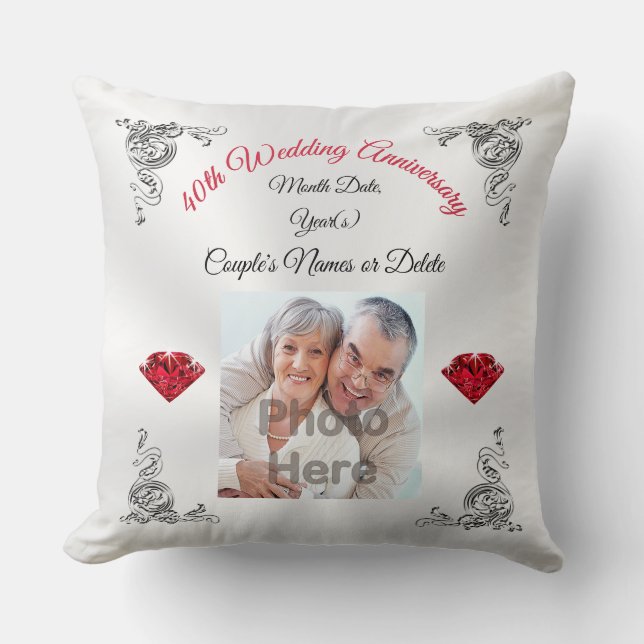 Personalised 40th Wedding Anniversary Present Cushion (Front)