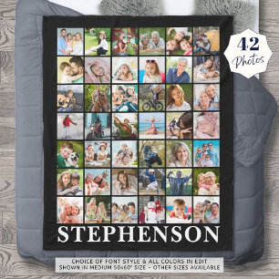 Personalised 42 Photo Collage Black Fleece Blanket