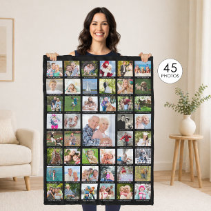 Personalised 45 Photo Collage Captions Your Colour Fleece Blanket