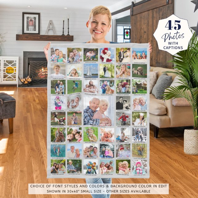 Personalised 45 Photo Collage Captions Your Colour Fleece Blanket (Creator Uploaded)