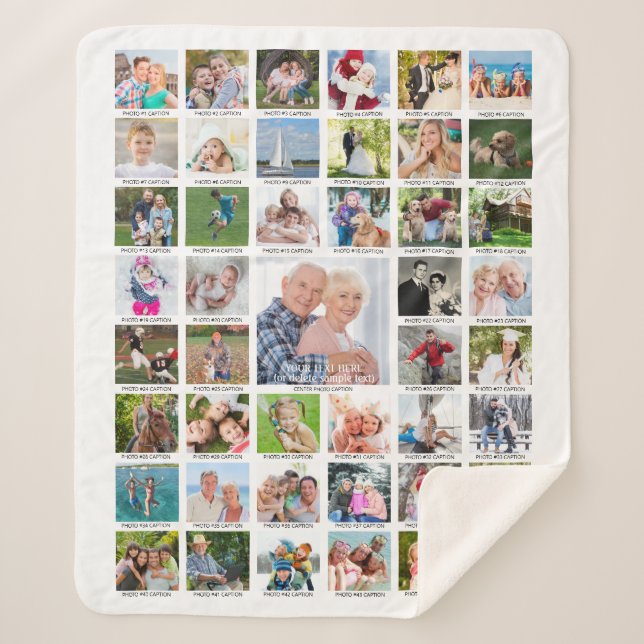 Personalised 45 Photo Collage Captions Your Colour Sherpa Blanket (Front)