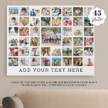 Personalised 45 Photo Collage Custom Colour Faux Canvas Print<br><div class="desc">Create a photo memories 20x16" display on a faux canvas print in your choice of colours utilising this easy-to-upload photo collage grid template with 45 pictures to commemorate a special event or milestone or for a meaningful photo keepsake gift personalised with your custom text, title or message (shown with grey...</div>