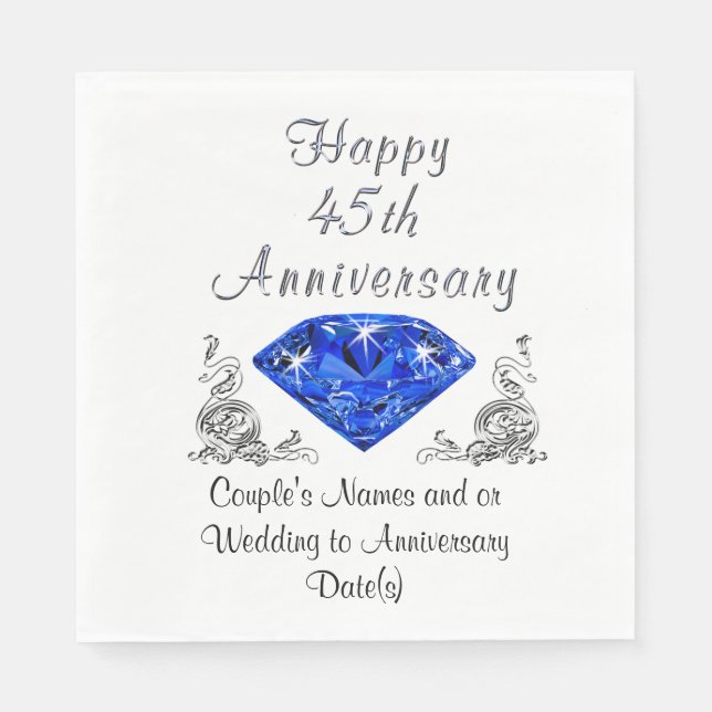 Personalised 45th Anniversary Napkins, Sapphire Napkin (Front)