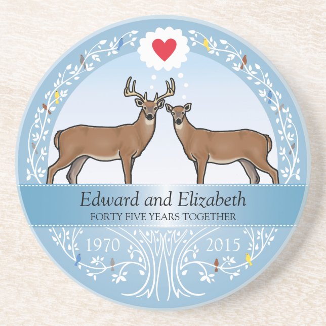 Personalised 45th Wedding Anniversary, Buck & Doe Coaster (Front)