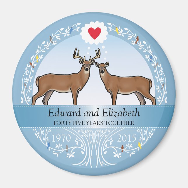 Personalised 45th Wedding Anniversary, Buck & Doe Magnet (Front)