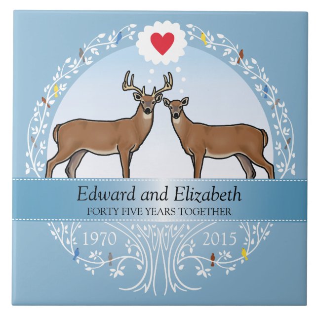 Personalised 45th Wedding Anniversary, Buck & Doe Tile (Front)