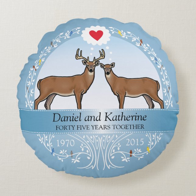 Personalised 45th Wedding Anniversary, Deer Round Cushion (Front)