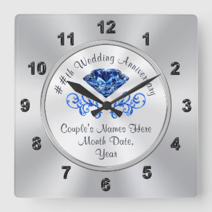 Personalised 45th Wedding Anniversary Gift Ideas Square Wall Clock