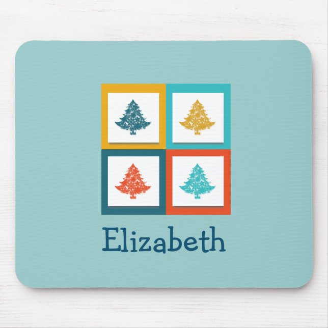 Personalised 4 Christmas Trees Retro Design Mouse Mat (Front)