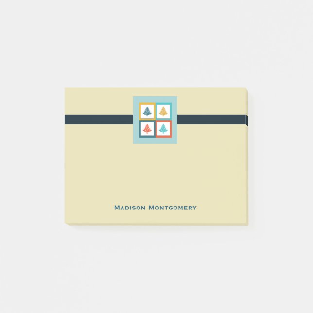 Personalised 4 Christmas Trees Retro Design Post-it Notes (Front)