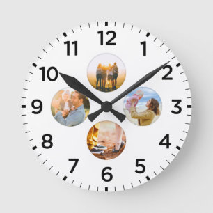 Personalised 4 Circle Photo Shadow Inlay Round Clock