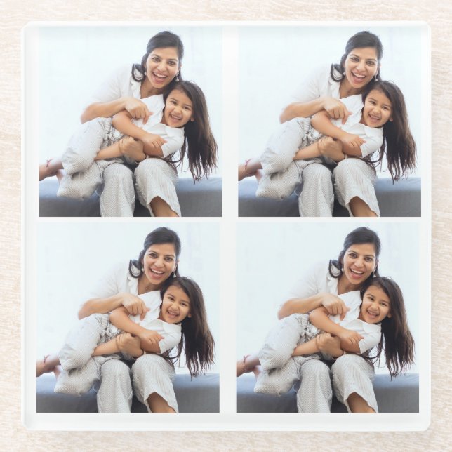 Personalised 4 collage Photos Custom  Glass Coaster (Front)