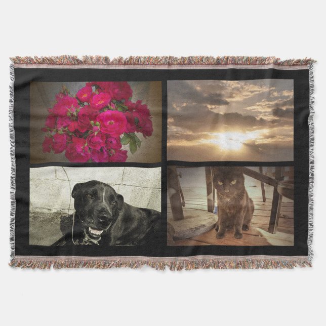 Personalised 4 Colour Photo Mosaic Picture Collage Throw Blanket (Front)