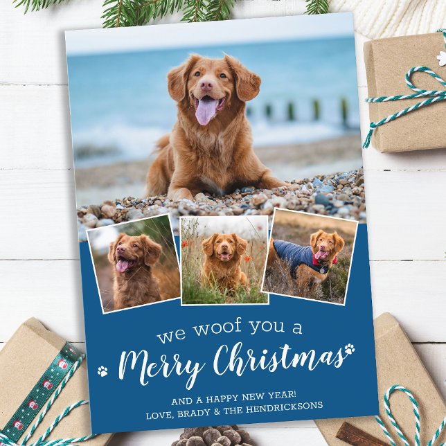 Personalised 4 Pet Photo Dog Lover Merry Christmas Holiday Card (Creator Uploaded)